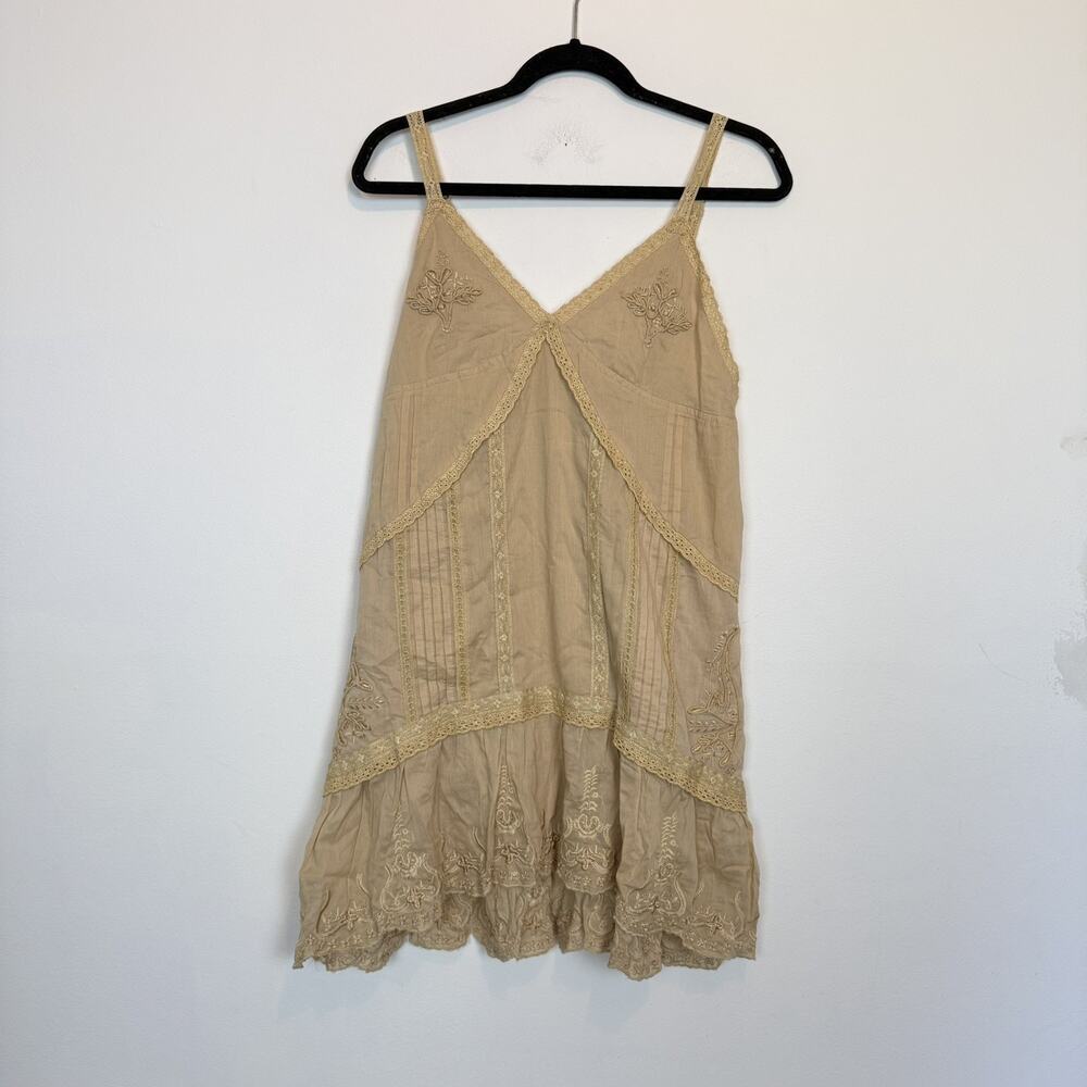 Z & L Europe Anthropologie 100% cotton mini slip dress embroidered boho festival